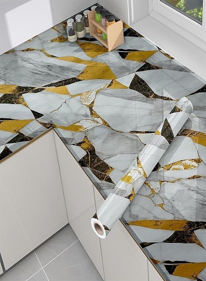 FLETIX Premium Wall Stickers DIY Vinyl Marble Peel and Stick Waterproof Wallpaper for Home-Office-Bedroom Kitchen Countertop Wooden Furniture Oil Proof Kitchen Stickers (1, Gold Terrazzo(60X200cm)) - Image 2